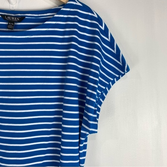 Lauren‎ Ralph Lauren Stretchy Striped Tie Front Waist T-Shirt Mini Dress Blue XL - Picture 4 of 7